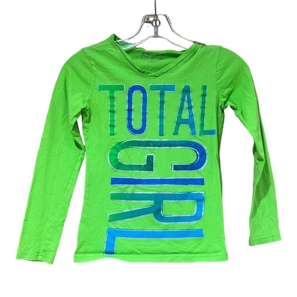 Total Girl Green V Neck Long Sleeve Tee Shirt Large